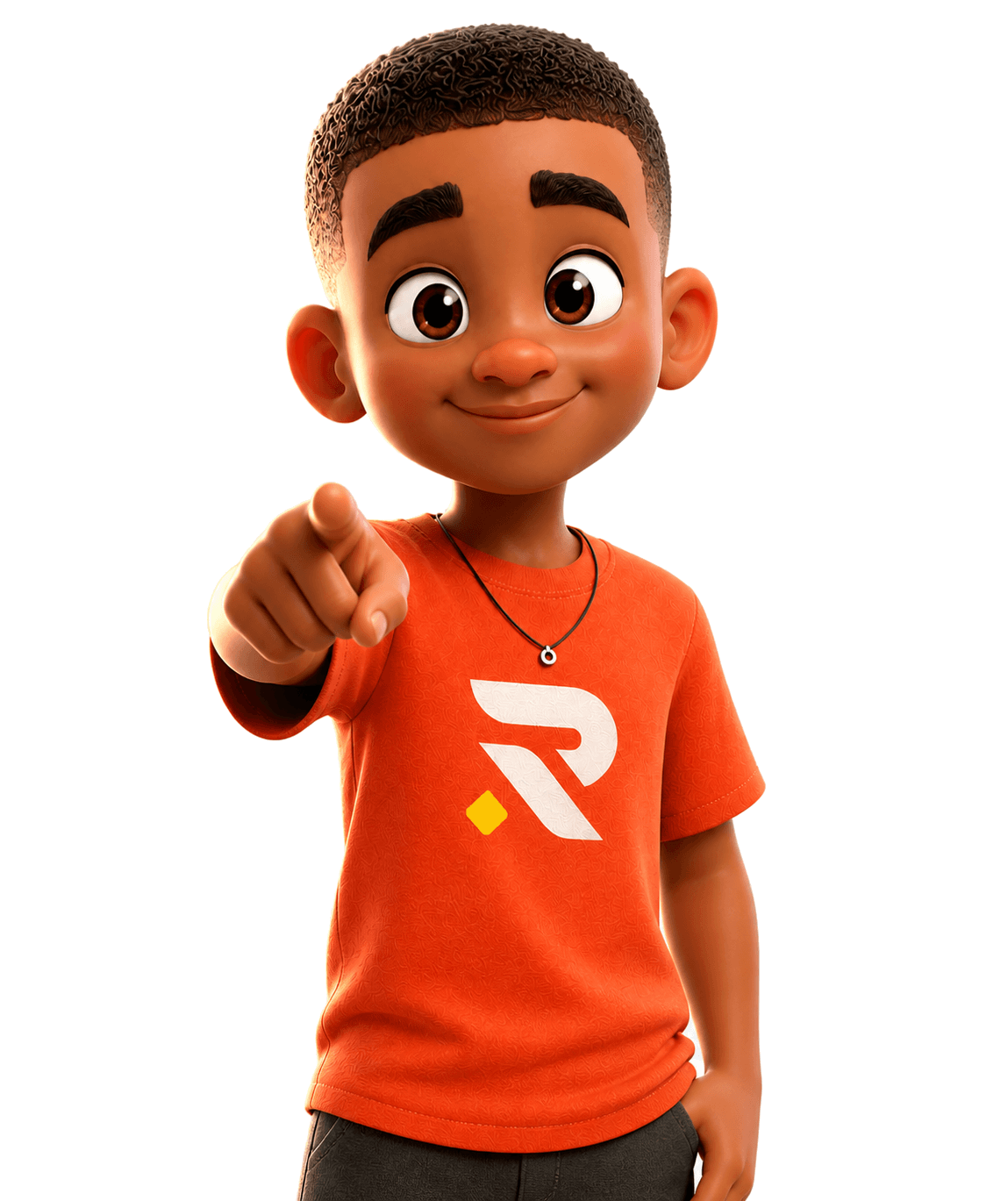 Smiling Royal Horizon character pointing forward in welcome